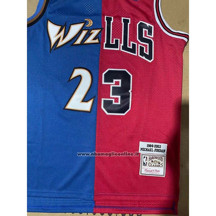 Maglia Chicago Bulls Washington Wizards Michael Jordan #23 Split Blu Rosso